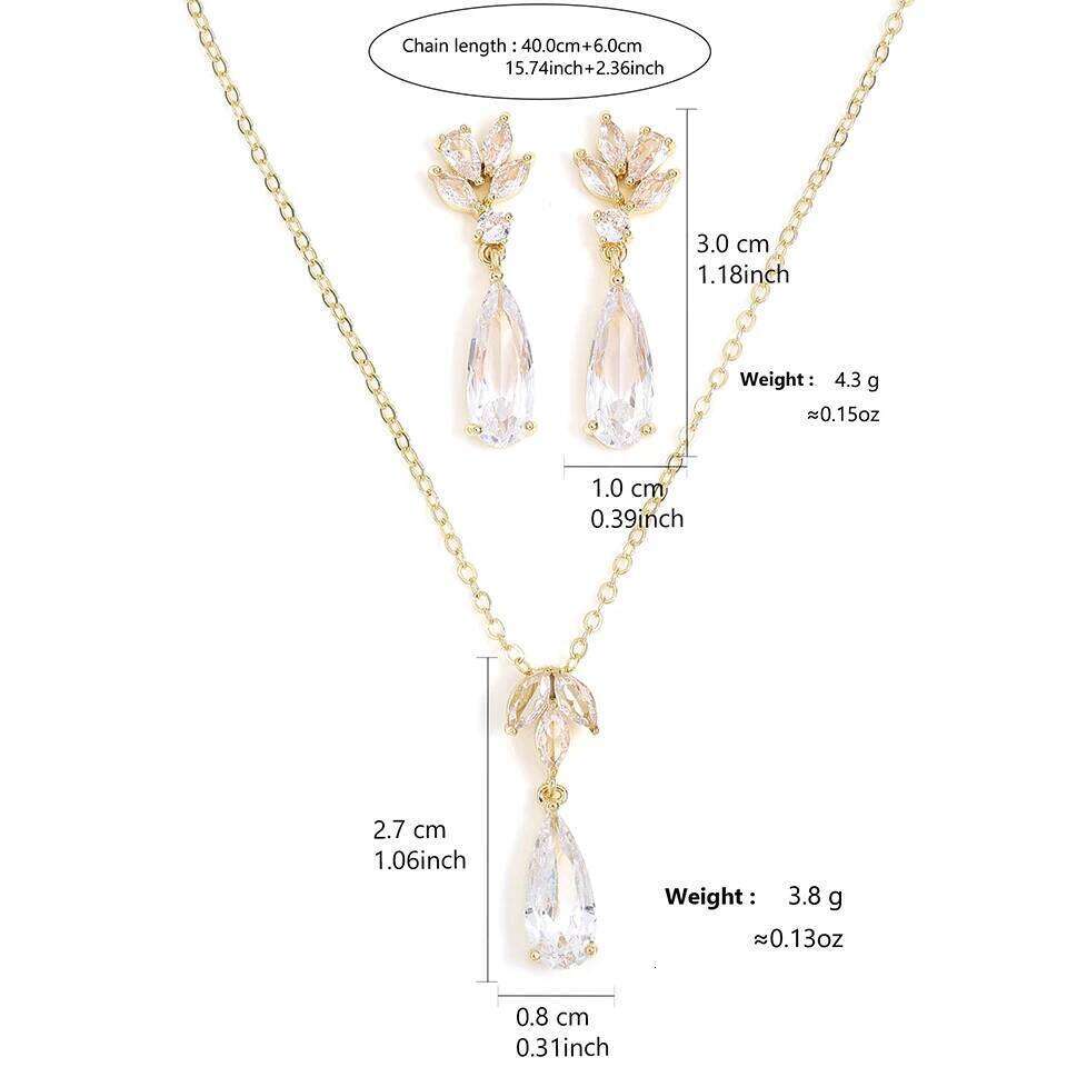 ZAKOL Shiny Teardrop Zircon Dangle Earring Necklaces for Women Elegant Shining Crystal CZ Wedding Jewelry Set With Gift Box