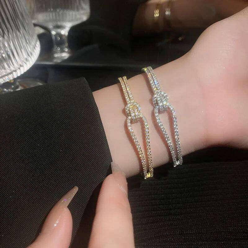 ZAKOL Exquisite AAA Full Zircon Knot Bangles for Women Fashion Adjustable Open Bracelet Gift
