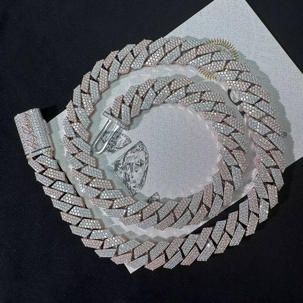 Cuban Link Moissanite Pass Diamond Tester 925 Silver 15mm Two Tone Hip Hop Diamond Cuban Links Chain