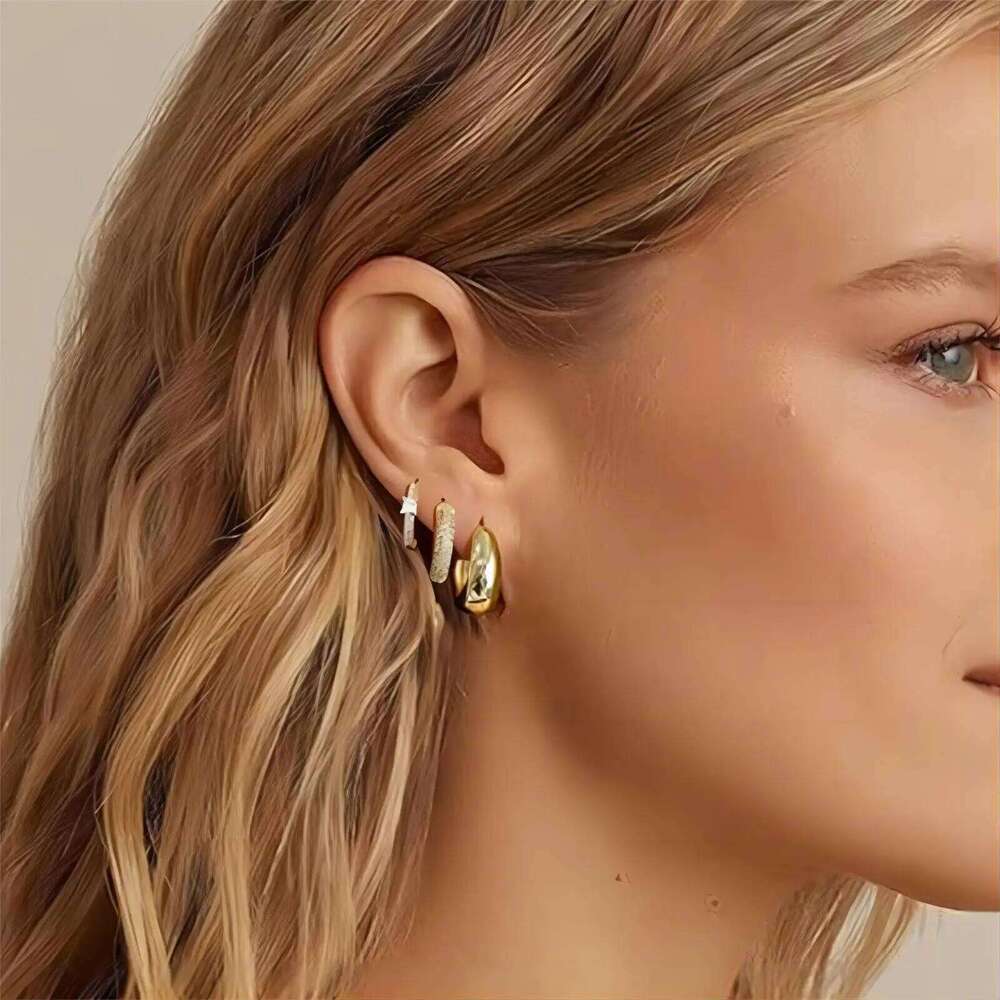 ZAKOL Hiphop 3 PCS U Zirconia Earrings For Women Girls Gold Color Water Drop Metal Crystal Ears Accessories Rock Jewelry Gifts