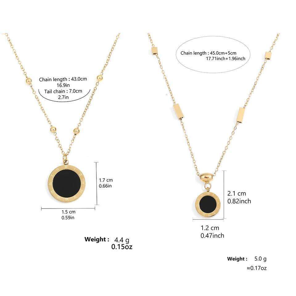 ZAKOL Fashion Roman Numeral Titanium Steel Necklace For Women Round Black Shell Pendant Choker Accessories Gift