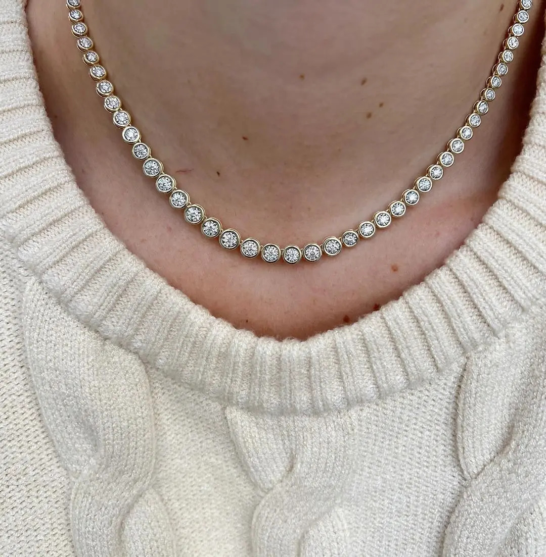 Geometric Round Bezel Setted 5A Cubic Zirconia CZ Tennis Chain Necklace Choker Wedding Gift Women Jewelry 251223