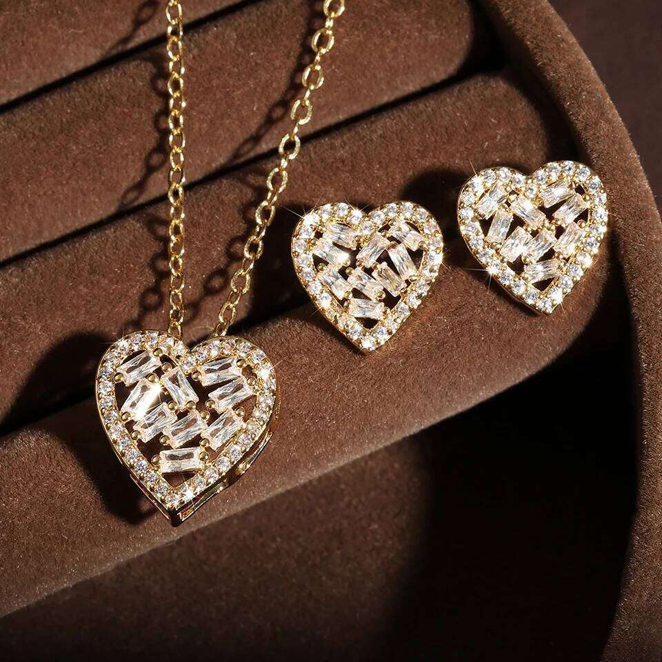 ZAKOL 2Pcs Geometric AAA+ Zircon Earring Necklaces for Women Shiny Baguette CZ Wedding Party Jewelry Set 2025 New