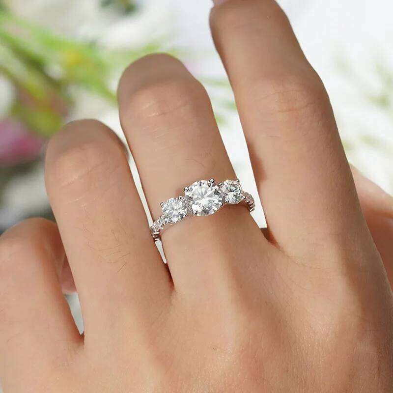 1.8ct D Color Moissanite Ring For Women 925 Sterling Silver with White Gold Plated Lab Diamond Engagement Wedding Band Jewelry 9be