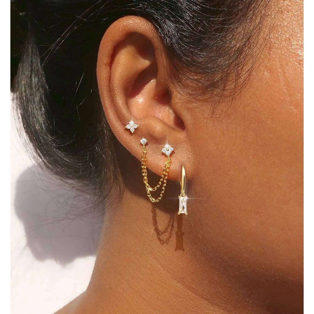 ZAKOL 3pcs Gold Color Stainless Steel Four-Leaf Flower Crystal Stud Earrings Set For Women Exquisite Piercing Jewelry Charm