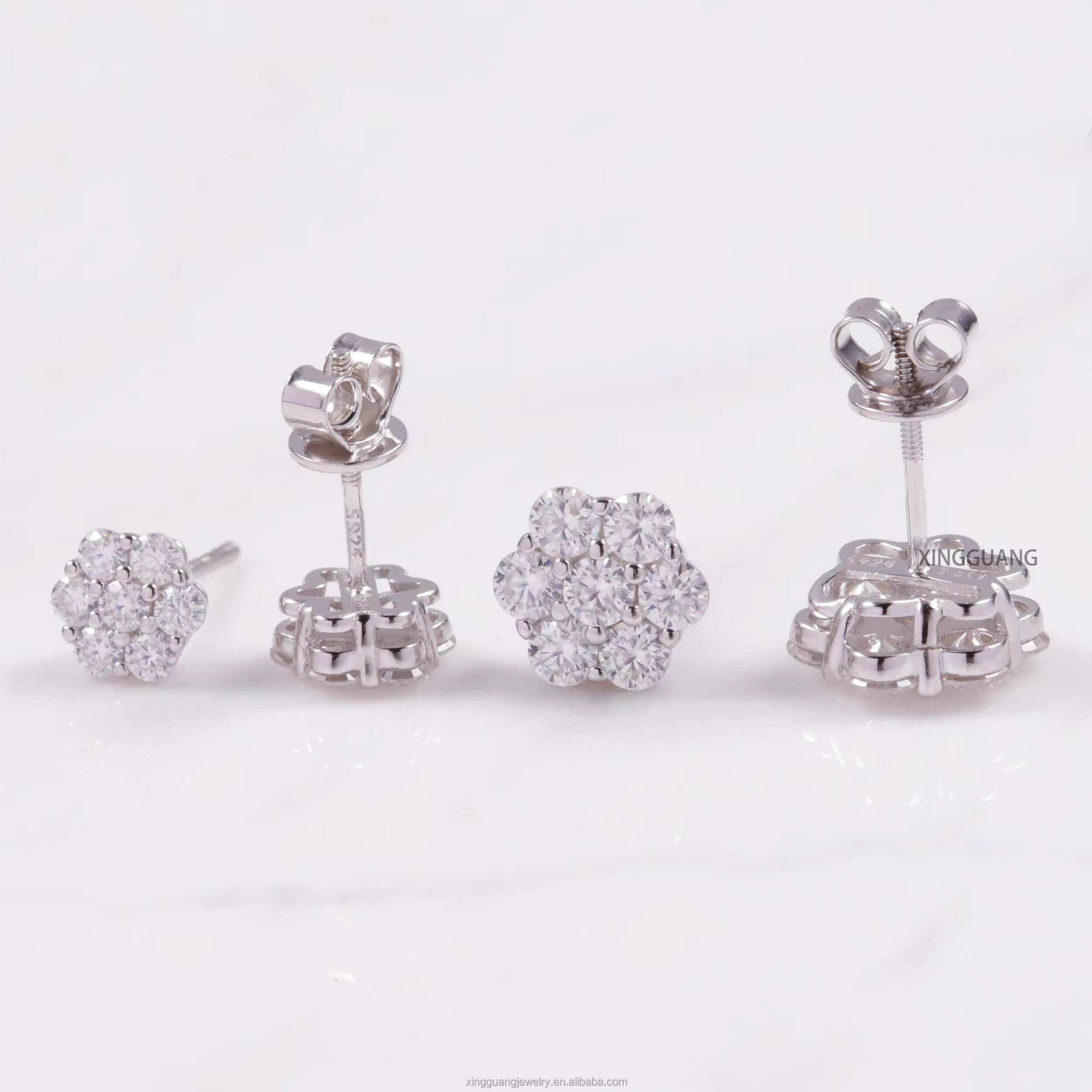 7mm/8mm/9mm/10mm 925 Sterling Silver Flower Iced Out Bling Hip Hop Style Earrings Vvs Moissanite Diamond Earring for Women