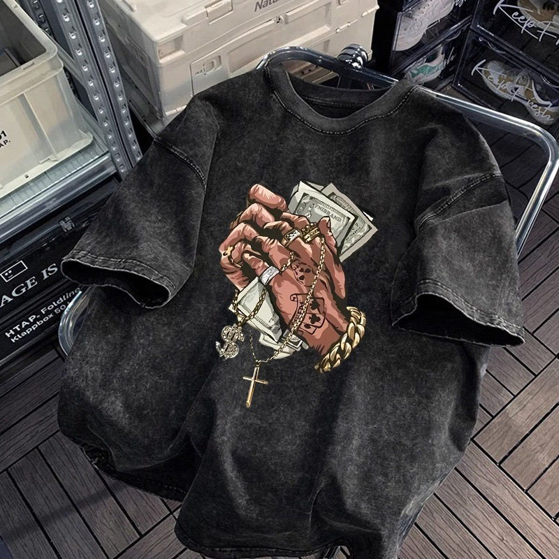 Washed Heavyweight 100% Cotton Short Sleeve T-shirt for Men & Women. Summer Loose Fit, American Vintage Style, Trendy Brand Top.