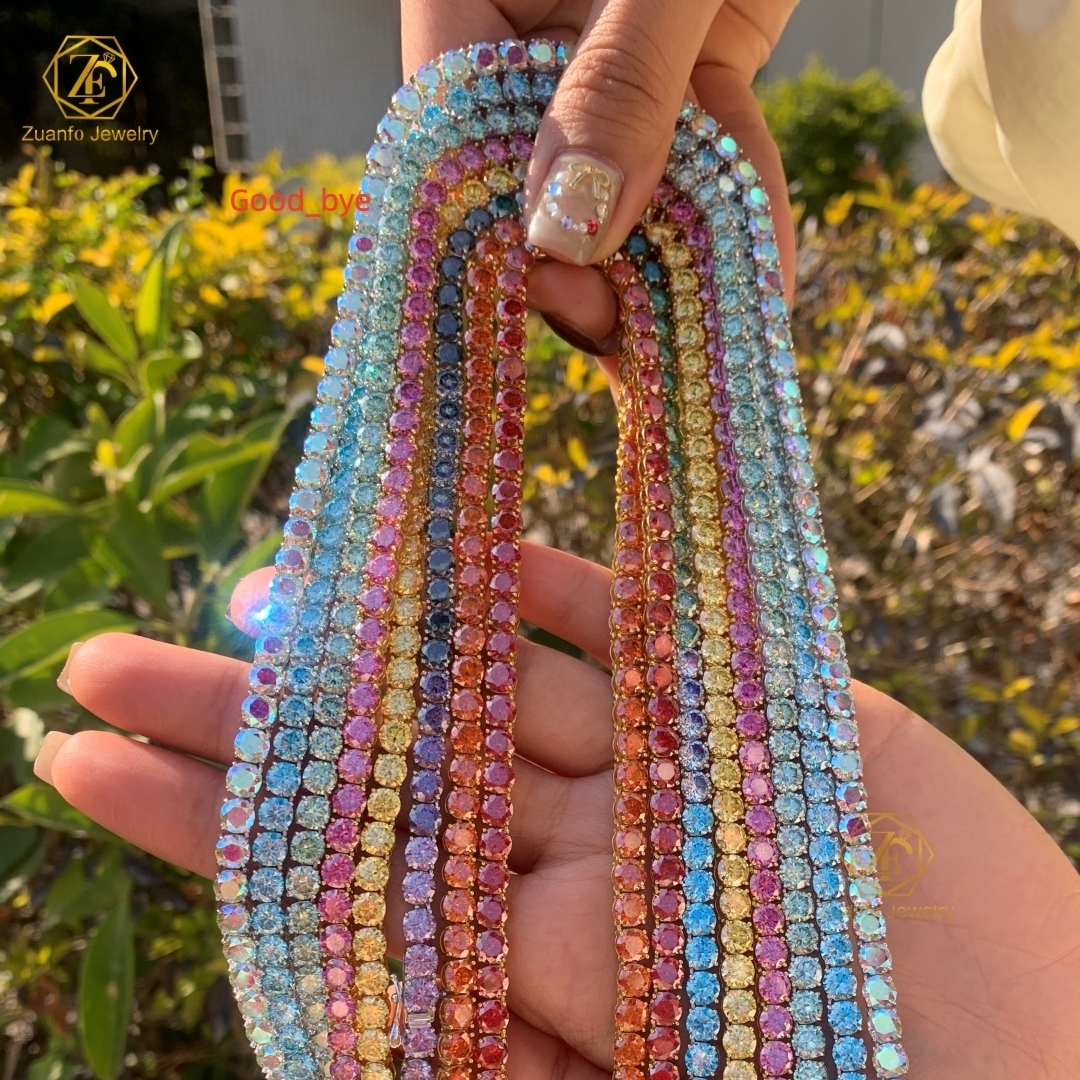 925 Sterling Silver Mens Moissanite Tennis Chain 2MM-65MM Tennis Bracelet Necklace With Yellow Pink Red Colors Moissanite