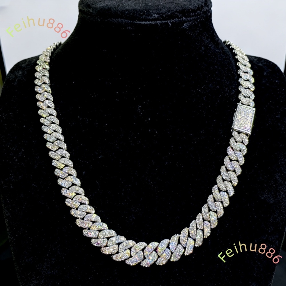 15mm Lucine High Purity 925 Sterling Silver Cuban Link Chain with a Flawless Cuban Link Chain Moissanite for Jewelry Making