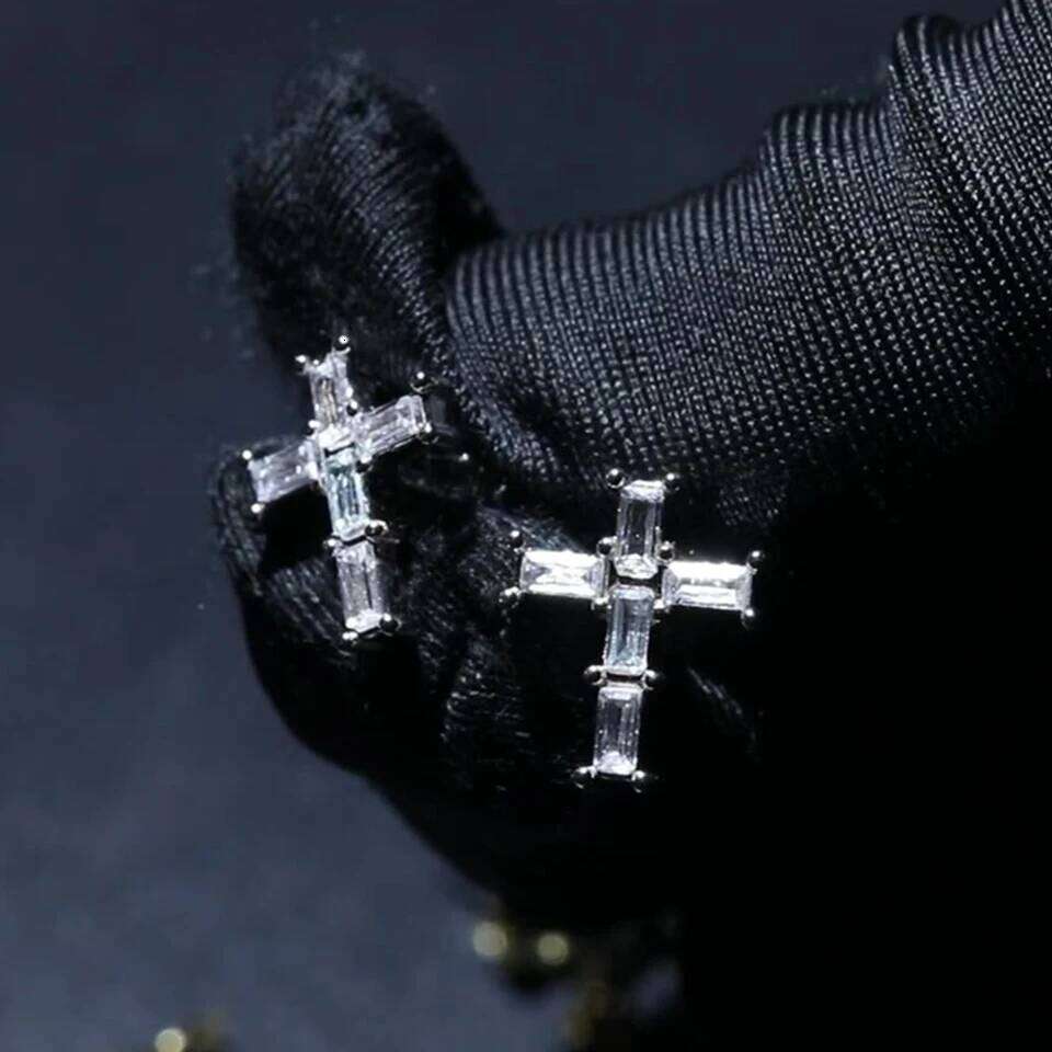 ZAKOL Simple Shiny Baguette Cross CZ Stud Earrings Women Mens Hip Hop Punk Sliver Gold Color Ear Accessories 2025 New