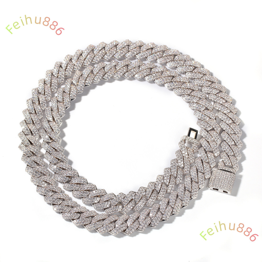 Best Selling 13mm Cuban Link Chain White Gold Chokers Necklace Bracelet Jewelry Hiphop Iced Prong Micro Trendy Geometric D color vvs moissanite