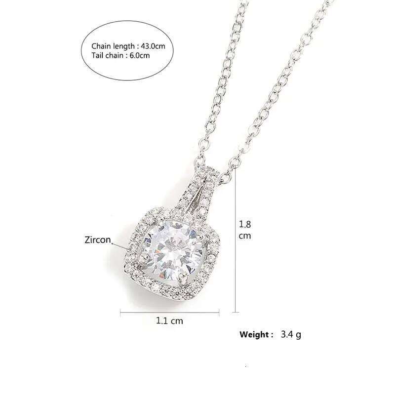 ZAKOL Simple Geometric Crystal White Zircon Pendant Necklace For Women Silver-Color Wedding Party Jewelry Gift With Box