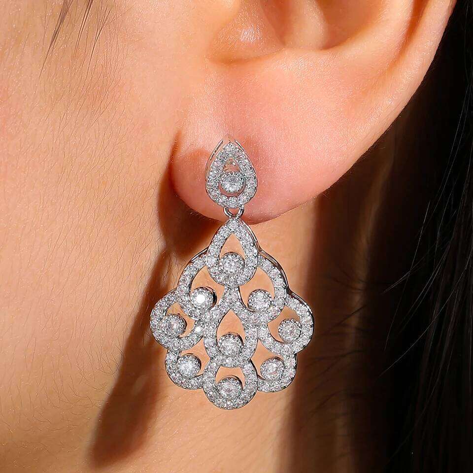 ZAKOL Luxury Geometric Water Chandelier Dangle Drop Earrings for Women Buling Clear Crystal Bridal Earring Jewelry