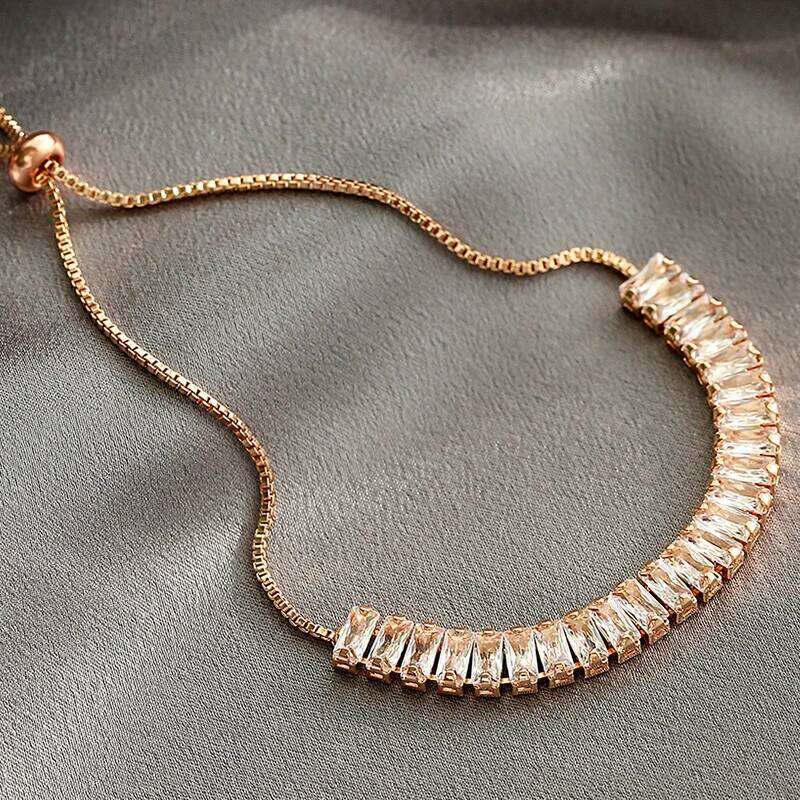 Adjustable Fashion Elegant Rectangle New Crystal Bracelet for Women White Gold Color Bangle Party Jewelry