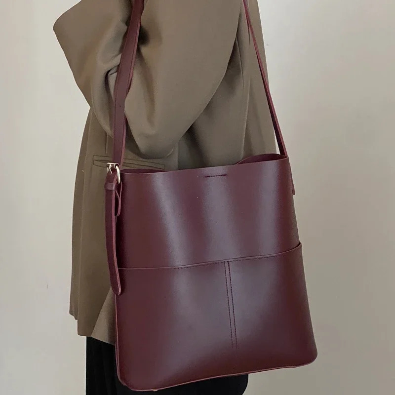 Fashionable Womens Leather Shoulder Bucket Bags Handbags Winter Fall Autumn Femme Casual Sac De Luxe Femme Vintage 251225