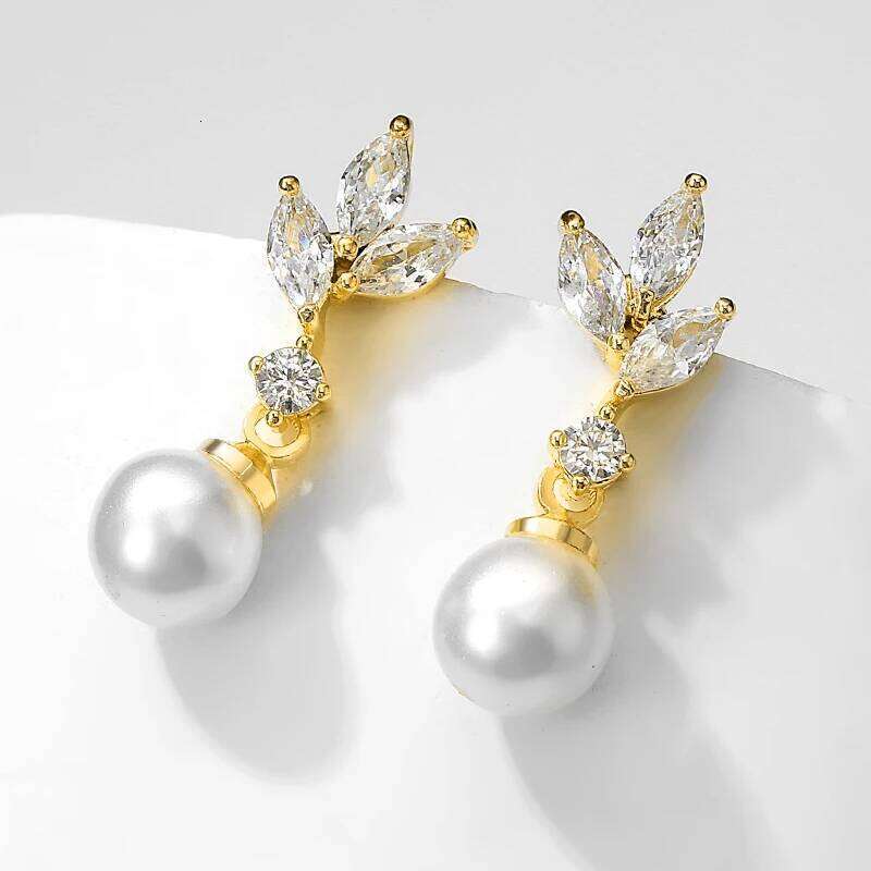ZAKOL Unique Exquisite Marquise Zirconia Imitation Pearl Drop Earrings for Women Elegant Bridal Wedding Jewelry