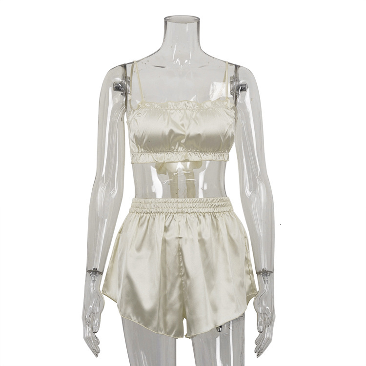 Lazy Style Casual for Women, New Sexy free shipping Ruffled Sleeveless Camisole Top and Shorts Pajama Two-Piece Set