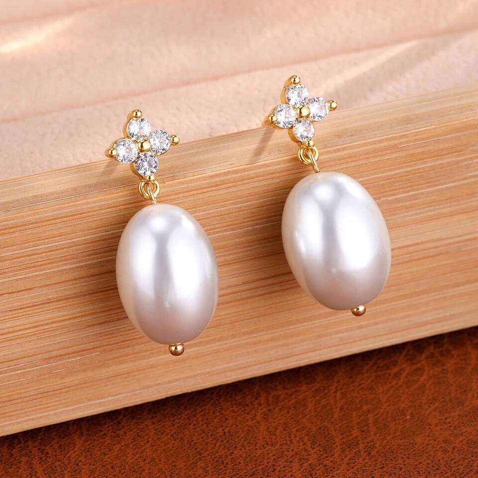 ZAKOL New Exquisite Zircon Oval Pearls Drop Dangle for Women Elegant Bridal Earrings Wedding Jewelry