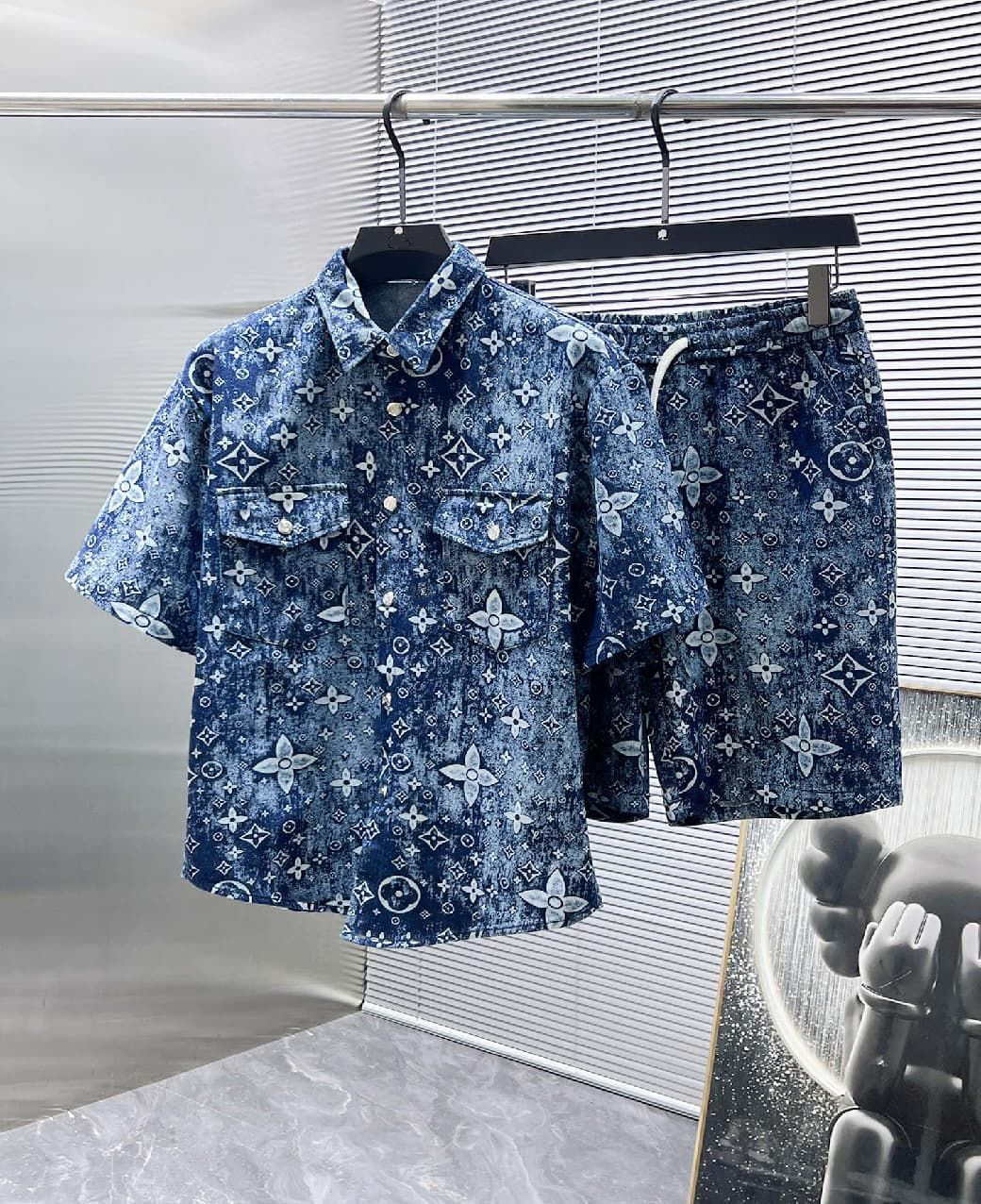 Mens Designer Tracksuit Polo T Shirt Shorts Set Vintage High Quality denim shirt set Shirts Casual Loose Two Piece Set MenAsian size M-XXXL