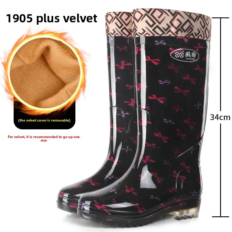 Womens High-Tube Rain Boots Cotton-Padded Fleece-Lined Mid-Calf Waterproof Non-Slip Shoe Covers Fashionable Winter Boots 251225