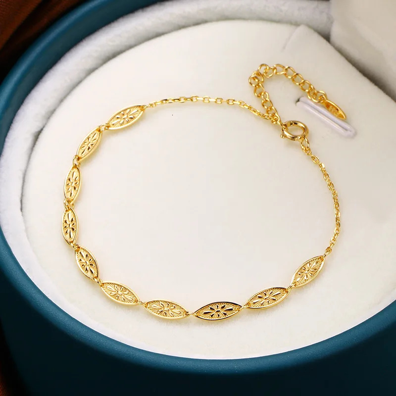 LAMOON 925 Sterling Silver Bracelet For Women Vintage Thin Bracelets Galois Leaf Relief K Gold Plated Wedding Engagement Jewelry 251223