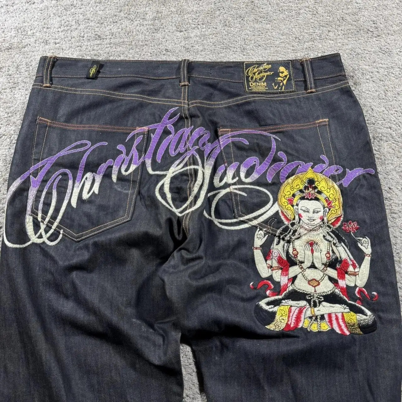 Baggy Wide Leg Y2K 2000s Loose Jeans Embroidered Buddha Casual Denim Pants Harajuku High Waist Straight Jeans Y2k Women Clothing 251217