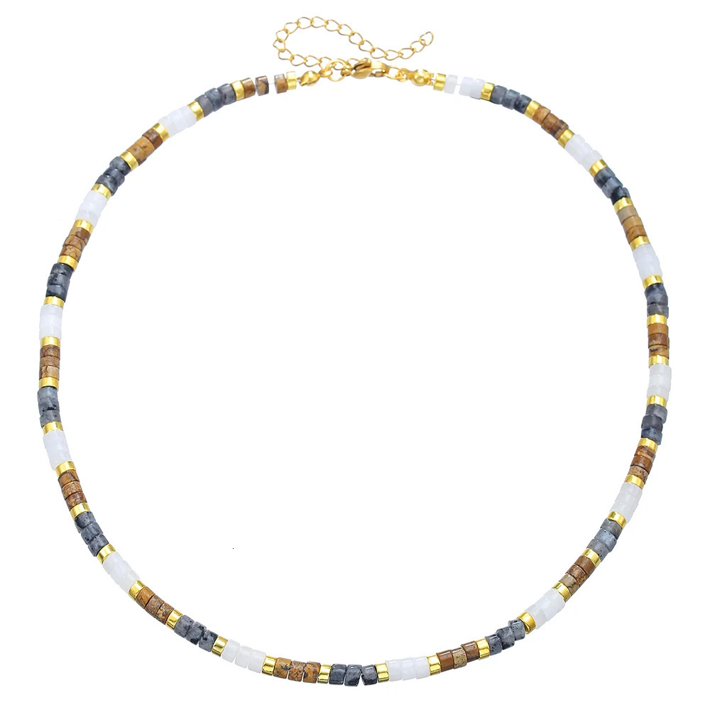 Retro Niche Sense Round Stone Necklace Simple National Style Beaded Collarbone Chain All-Matching Necklaces Female 251223