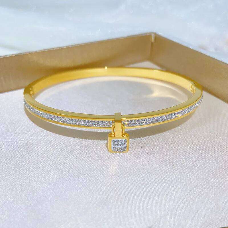 ZAKOL Stainless Steel Micro Inlaid Zircon Padlock Charm Bracelet Shiny Crystal CZ Non-fading Waterproof Bangle Party Jewelry