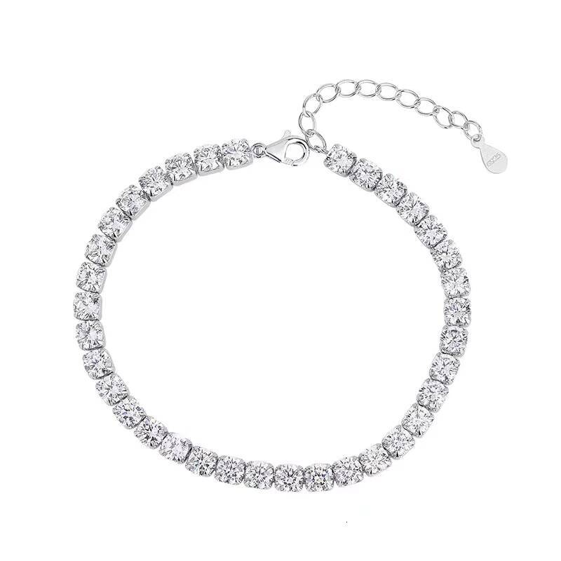 Vintage Round Brilliant Cut Moissanite Tennis Bracelet for Women 925 Silver Wedding Party Jewelry Elegant Bangles
