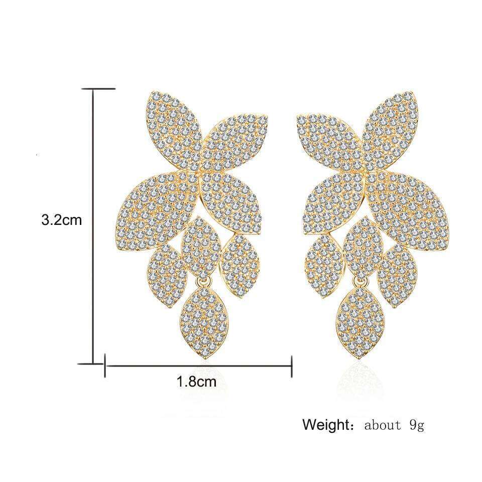 ZAKOL Luxury Micro Paved Zirconia Leaf Plant Long Dangle Earring for Women Full Dazzling Zircon Wedding Party Trendy Jewelry