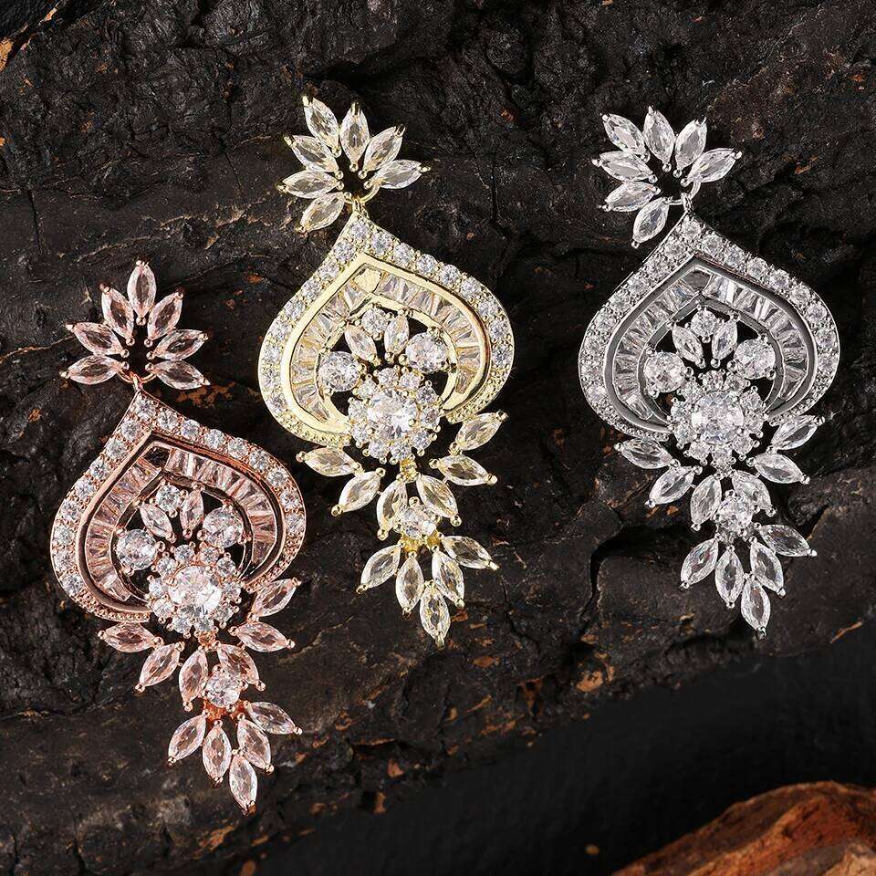 Luxury Big Clear Zircon Long Dangle Earrings Exquisite Shiny CZ Bridal Earring for Women Wedding Jewelry