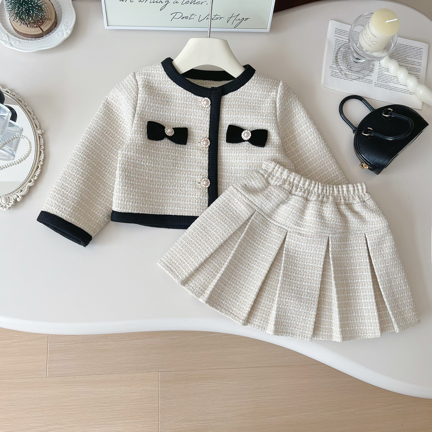 2026 Autumn Girls Korean Style Cardigan & Skirt Set, New Fashion Two-Piece Outfit, Cute Toddler Matching Set