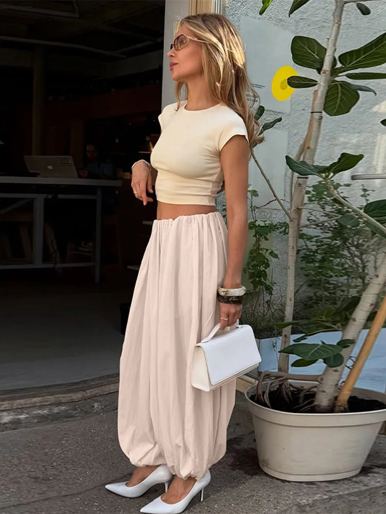 Casual Pink Oversized Bloomers Women Elastic Waist Hip Hop Wide Leg Pants Street Balloon Lace Up Jogger 2025 Summer Casual 251227