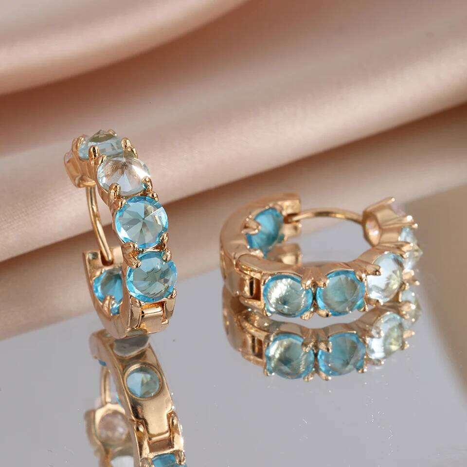 ZAKOL Fashion Shiny Lake Zircon CC Hoop Earrings for Women Elegant Gradient Blue Oval Crystal Earring Jewelry Gift