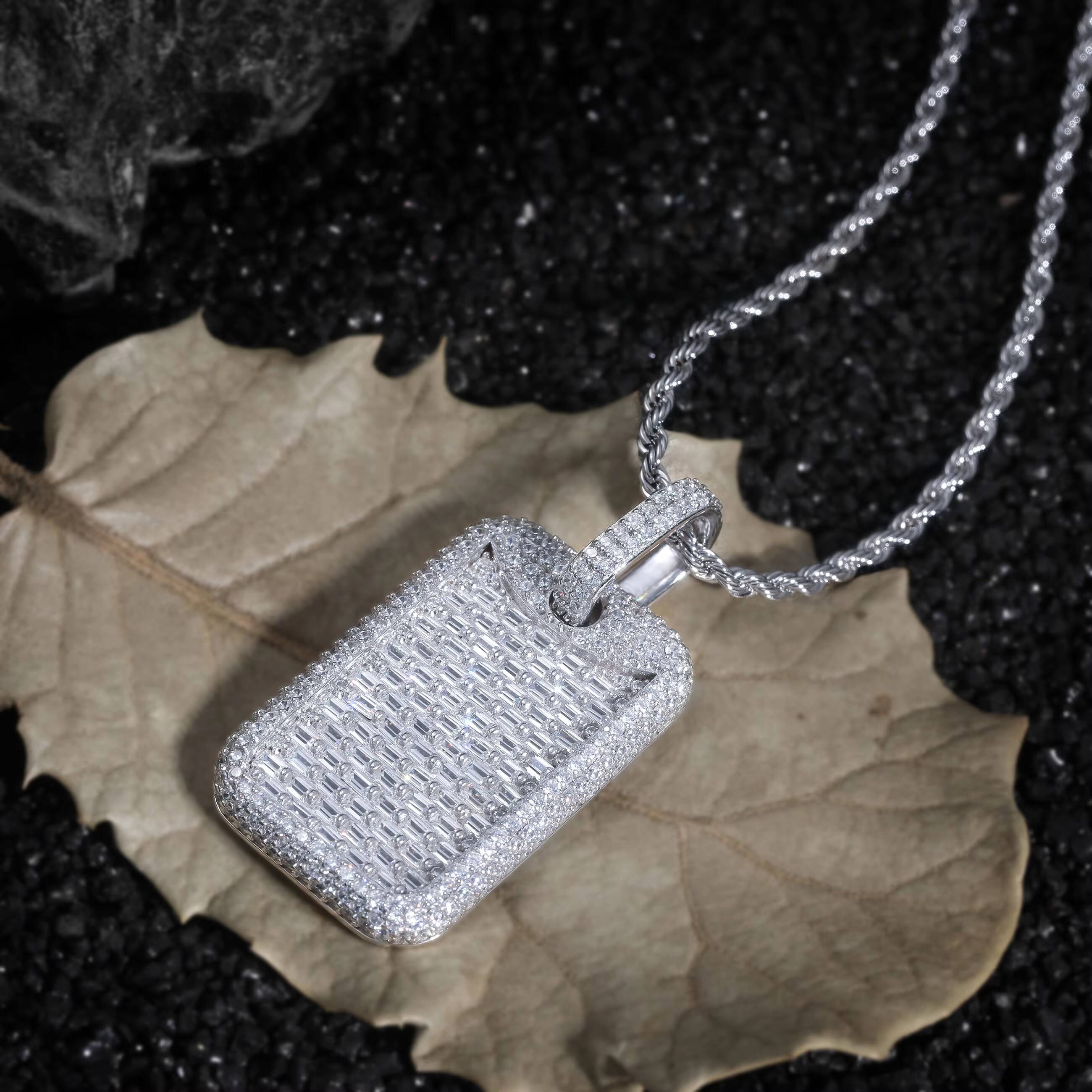 YIWEN Jewelry Rapper Popular Hip Hop Pendant Pure Silver Material Rectangular Iced Out Mens Simple Necklace Pendant