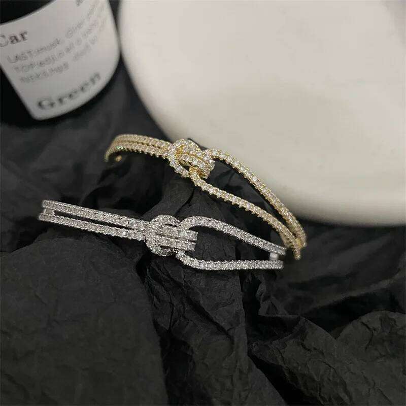ZAKOL Exquisite AAA Full Zircon Knot Bangles for Women Fashion Adjustable Open Bracelet Gift