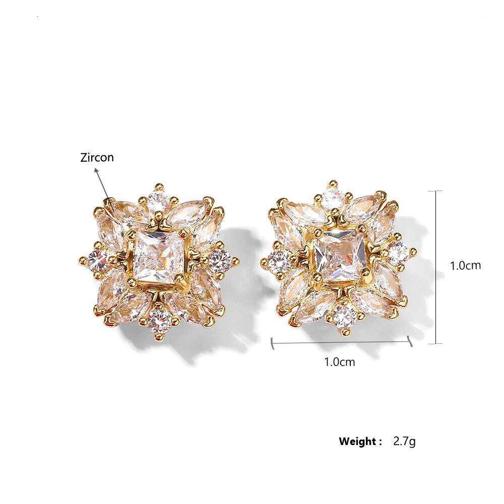ZAKOL Luxury Flower Square Zirconia Stud Earrings For Women Girls Gold Color Metal Crystal Ears Jewelry Wedding Festival