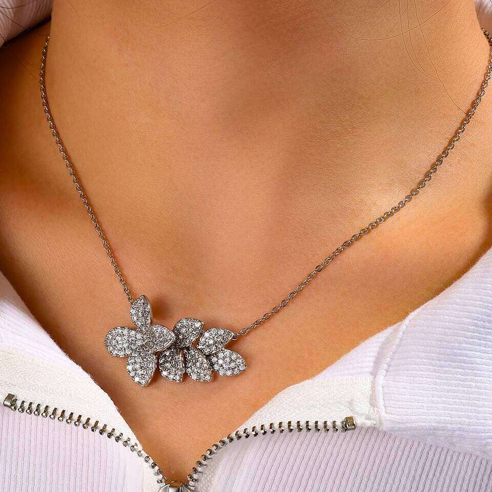 ZAKOL Leaf Flower Shaped Zircon Set for Women Gold/Silver Color Earrings & Necklace Wedding Party Jewelry Accessories