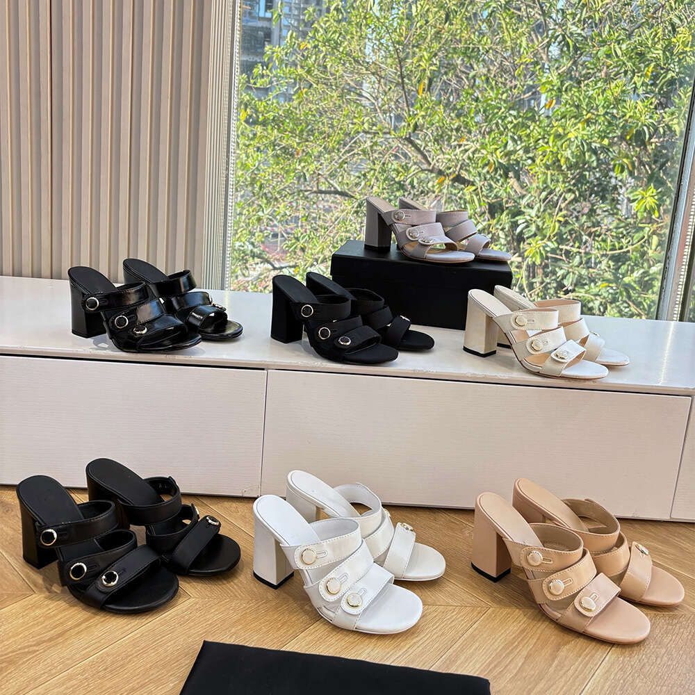 Elegant leather muller sandals: round-headed high-heeled sandals, specially designed for women, fashionable and avant-garde, showing designer style.