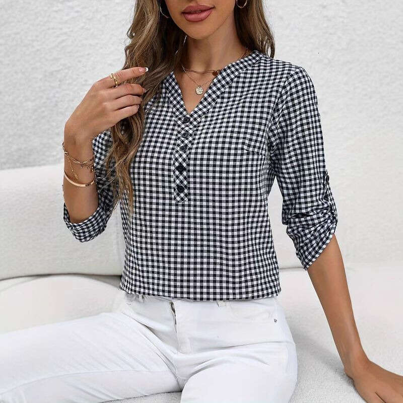 Women Pullover Hoodie Printed Sweatshirt K Fashionable Women S Retro Elegant Checkered Shirt