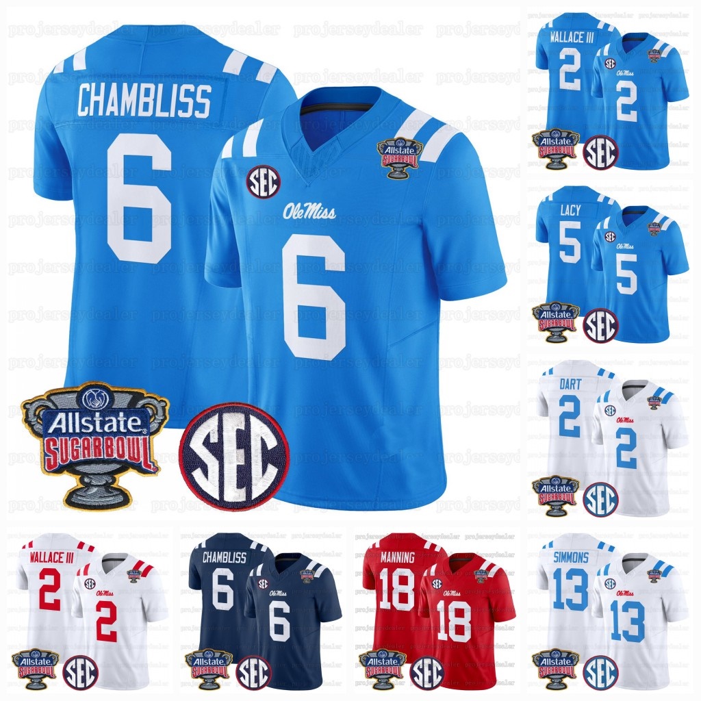 6 Trinidad Chambliss Ole Miss Rebels 2025-26 Sugar Bowl College Football Jerseys Kewan Lacy 2 Harrison Wallace III TJ Dottery Wydett Williams Jr. Jaxson Dart Custom