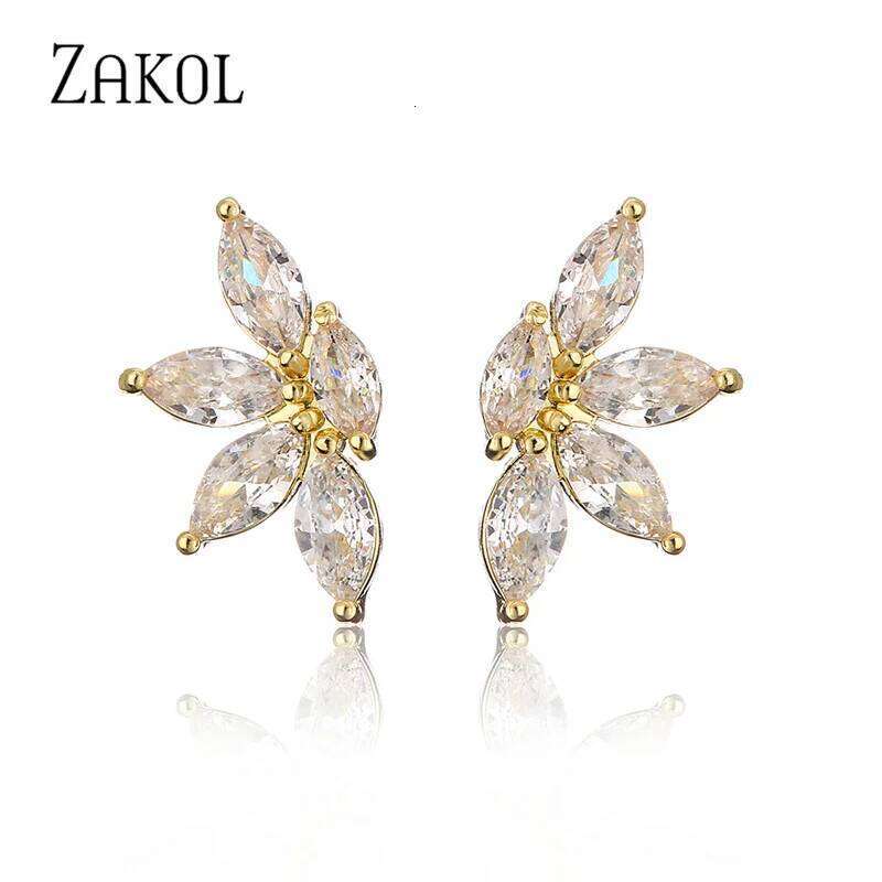 ZAKOL Korean Fashion Marquise Cut Cubic Zircon Stud Earrings for Women Simple Leaf Student Party Daily Jewelry 2023 New