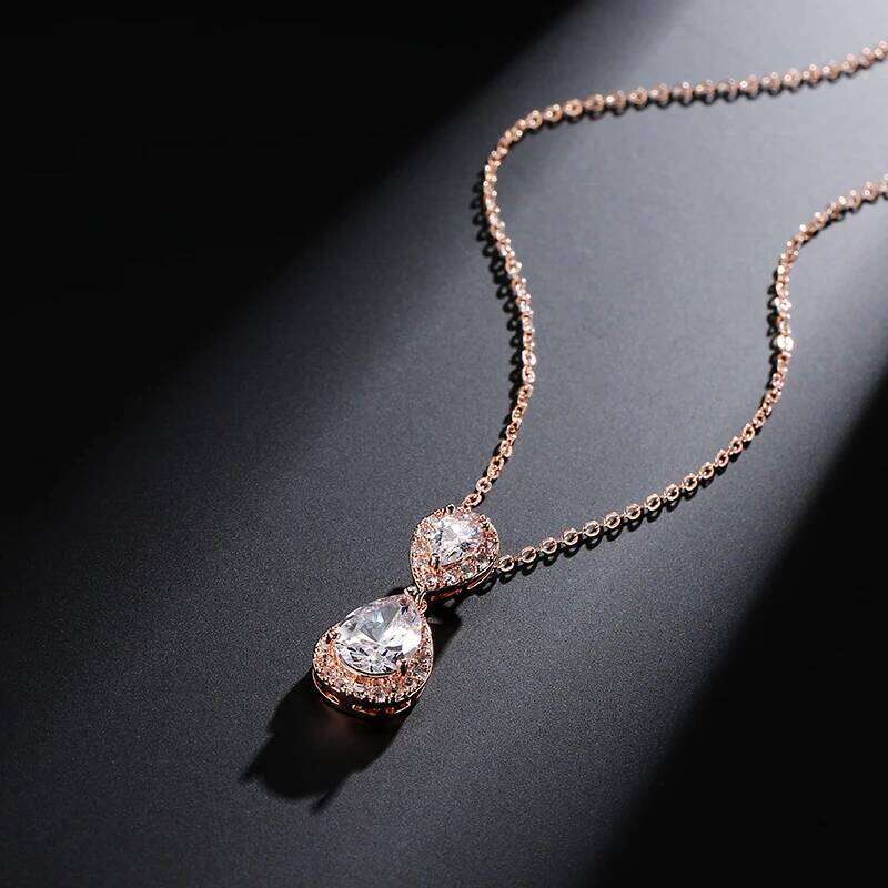 ZAKOL Classic Water Drop AAA Cubic Zirconia Pendant Necklace for Women Aesthetic Luxury Trendy Wedding Jewelry