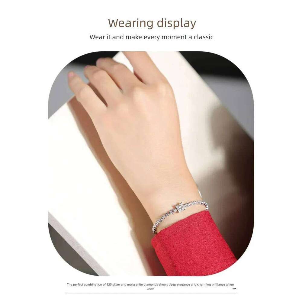 1CT Moissanite Tennis 925 Sterling Silver Plated White Gold Bracelet for Women Man Sparkling Party Jewelry f69