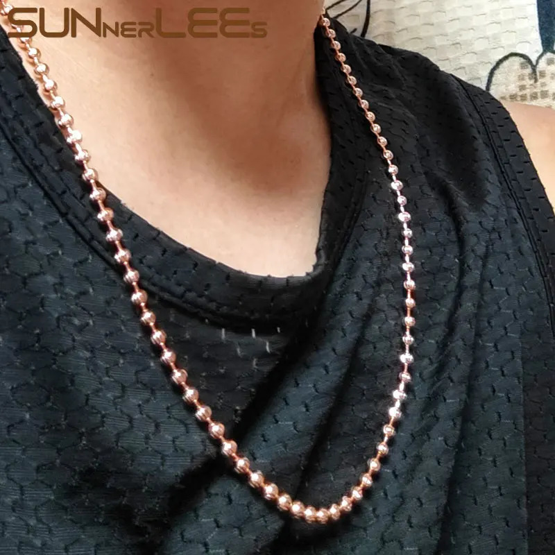 SUNNERLEES Fashion Jewelry White Rose Gold Plated Necklace 4mm 5mm Cutting Beads Link Chain Men Women Gift C79 N 251223