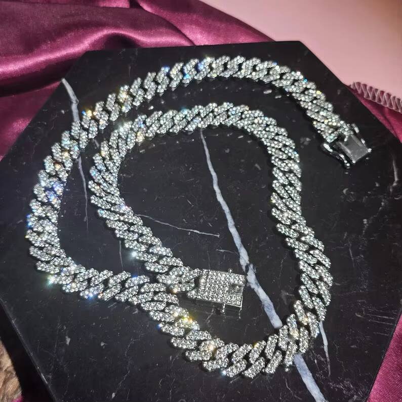 10mm Fashion silver Cuban Link Chains Necklace Custom Length Necklace Hip Hop Personalized D color vvs moissanite Jewelry for Women Men