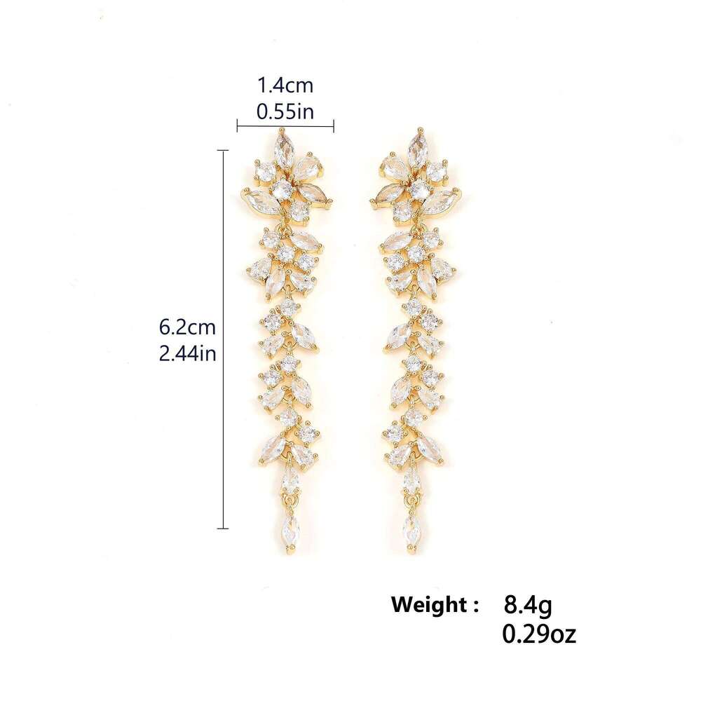 ZAKOL AAA Cubic Zirconia Leaf Long Dangle Earrings for Women Elegant Bridal Wedding Engagement Ear Accessories