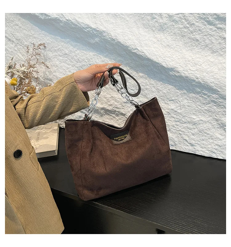 Large-Volume Suede Stylish Commuter Tote Bag For Ladies With One Shoulder Bag 251225