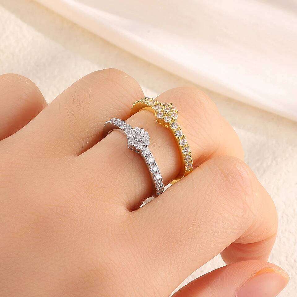 ZAKOL Light Luxury Round Zircon Inlaid Thin Ring for Ladies Simple Fashion Versatile Wedding Engagement Party CZ Jewelry