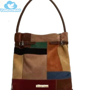 Fashionable new color block suede retro corduroy large capacity commuting handbag shoulder bag fashionable women's bag